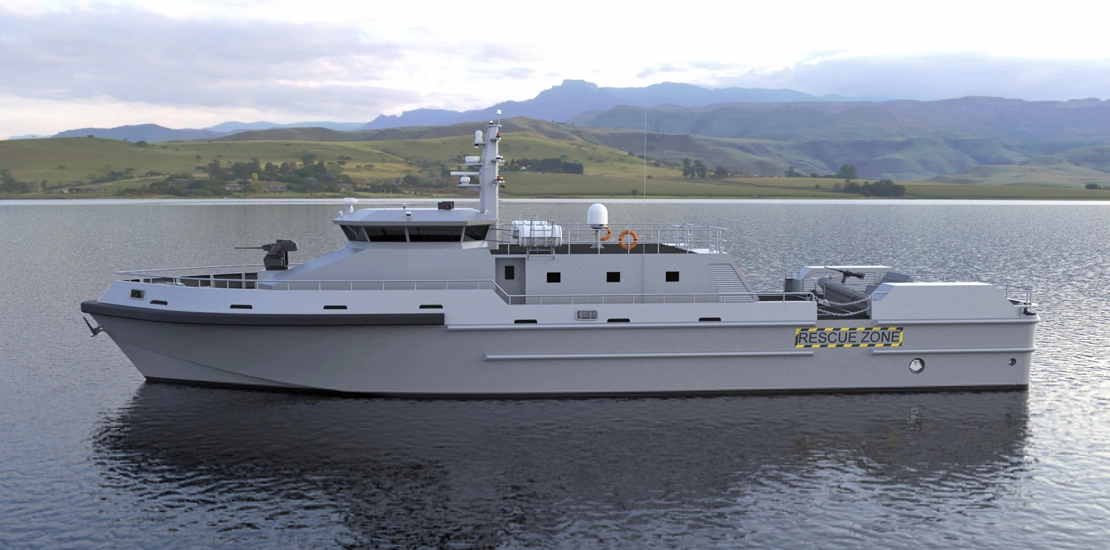 Side profile of ARES 108 BLAZE patrol vessel