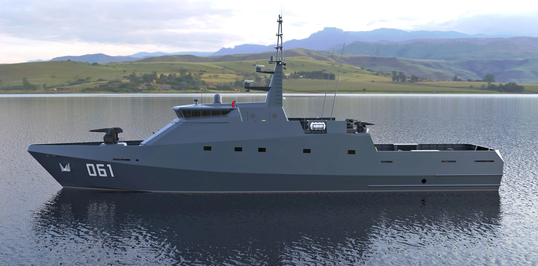 Side profile of ARES 138 FPB patrol vessel