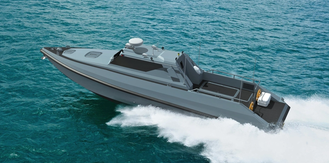 Side profile of ARES 35 HARPOON fast attack vessel