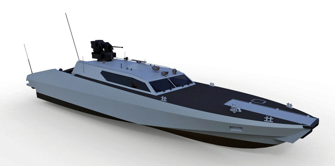 ARES 80 SAT deploying RHIB boat for boarding, interception, and tactical missions