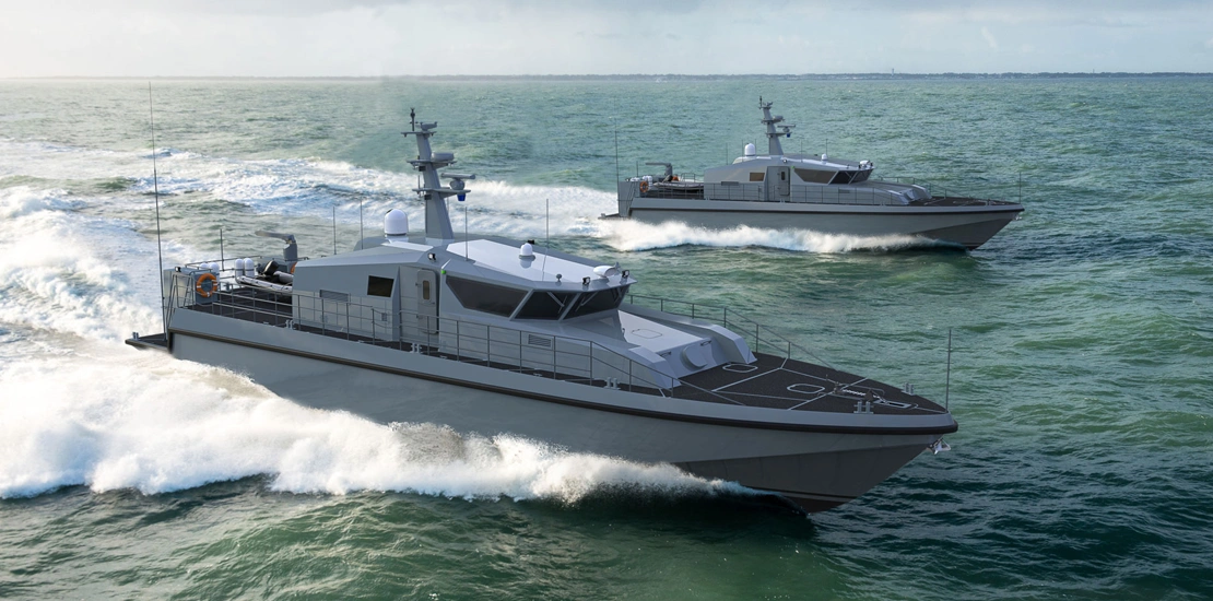 Side profile of ARES 85 BLAZE patrol vessel